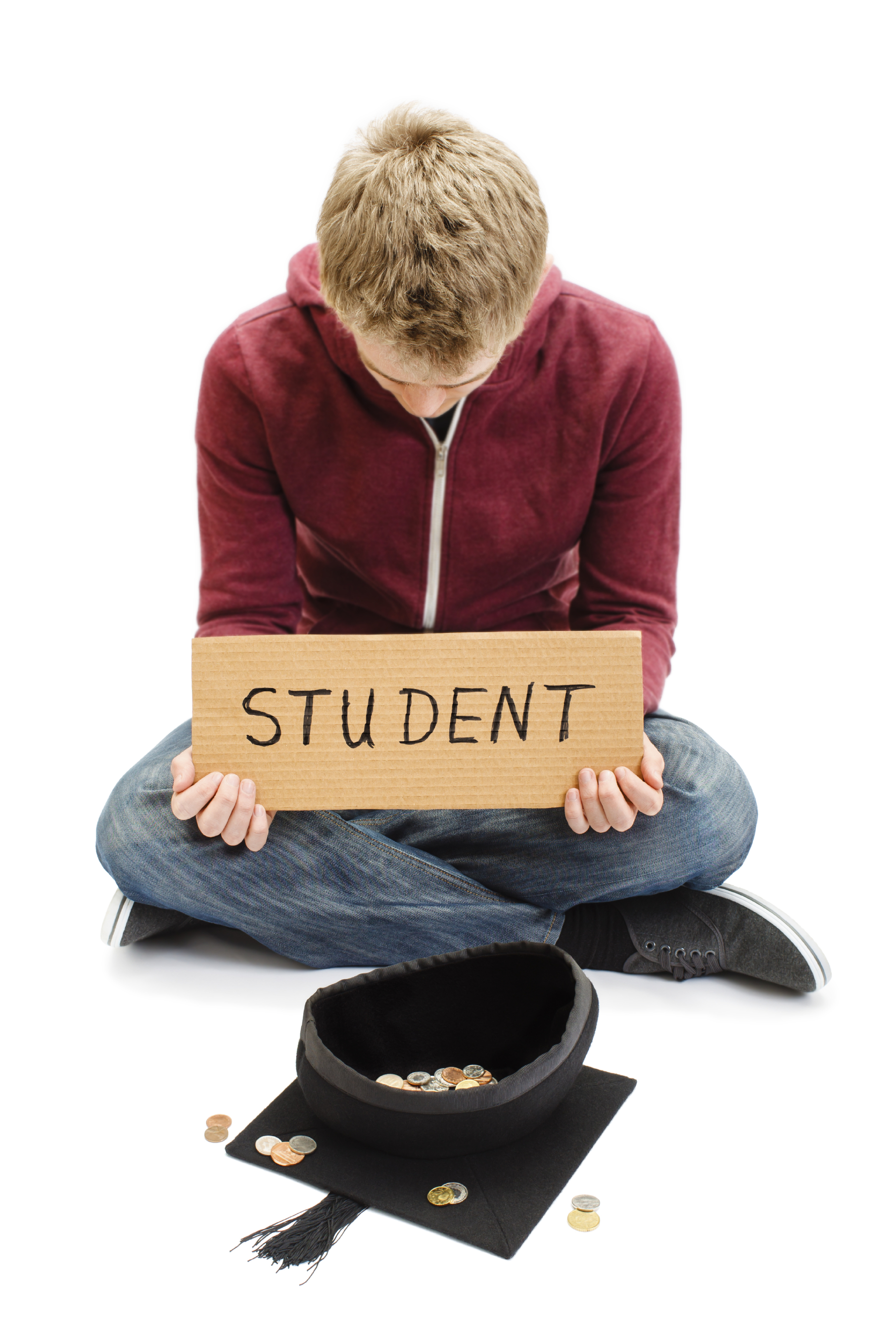 University Student Begging with Mortar Board - Education Costs